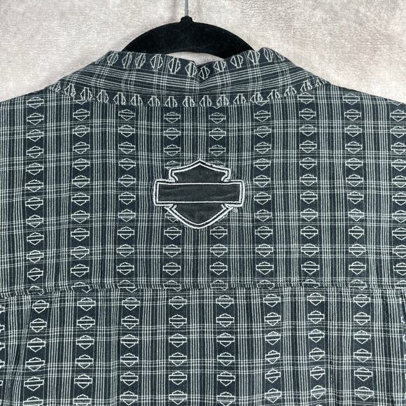 Harley Davidson Shirt Mens Medium Black Logo Button Up Short Sleeves Biker - Picture 5 of 9